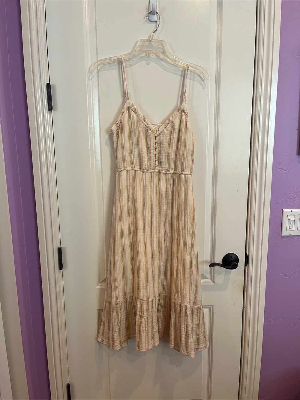 Aerie Striped Midi Button Front Sundress Pastel Stripe Size M